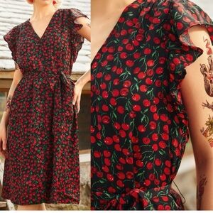 ModCloth Cherry Picked Perfection Dress Black Cherry Red Retro Pinup Rockabilly